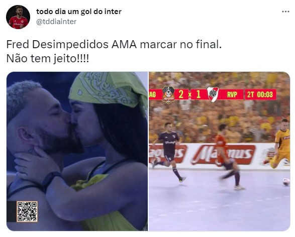 Primeiro beijo entre Fred Desimpedidos e Larissa no Big Brother Brasil rendeu memes nas redes sociais.