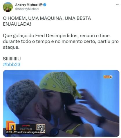 Primeiro beijo entre Fred Desimpedidos e Larissa no Big Brother Brasil rendeu memes nas redes sociais.