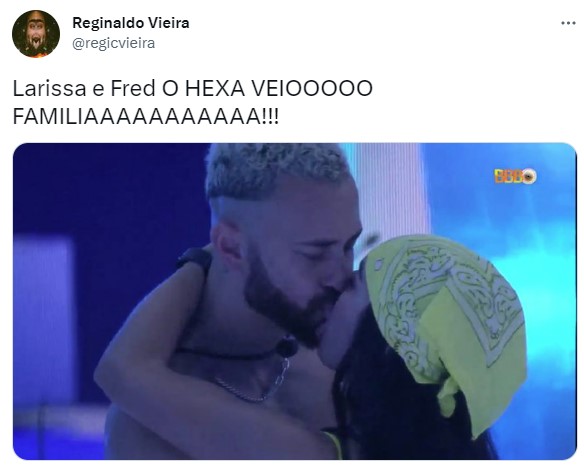 Primeiro beijo entre Fred Desimpedidos e Larissa no Big Brother Brasil rendeu memes nas redes sociais.