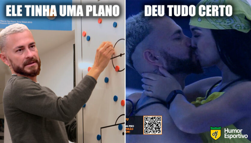 Primeiro beijo entre Fred Desimpedidos e Larissa no Big Brother Brasil rendeu memes nas redes sociais.