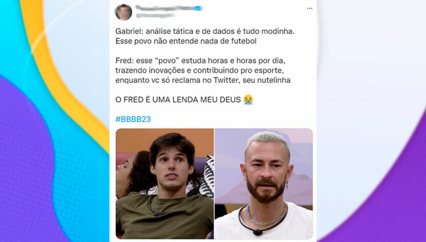 Virou meme no BBB: Internautas criam conversas fakes entre Fred Desimpedidos e Gabriel.