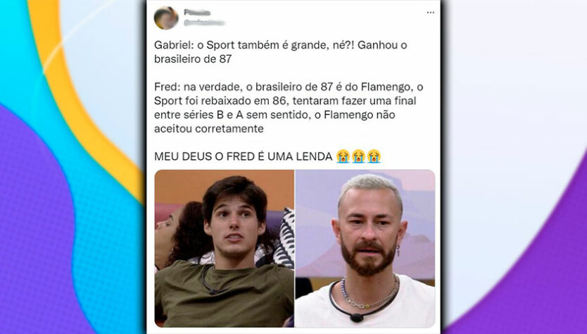 Virou meme no BBB: Internautas criam conversas fakes entre Fred Desimpedidos e Gabriel.