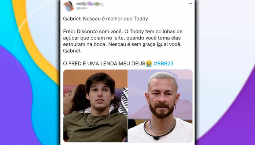 Virou meme no BBB: Internautas criam conversas fakes entre Fred Desimpedidos e Gabriel.