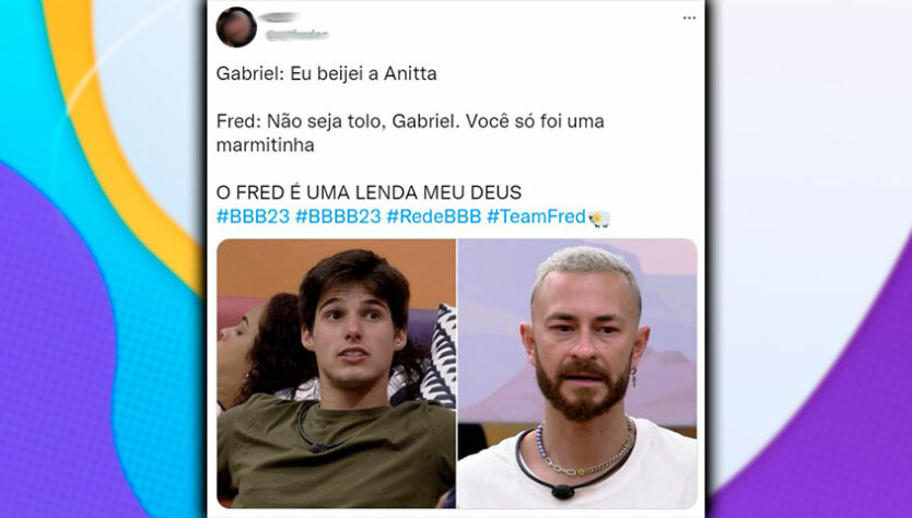 Virou meme no BBB: Internautas criam conversas fakes entre Fred Desimpedidos e Gabriel.