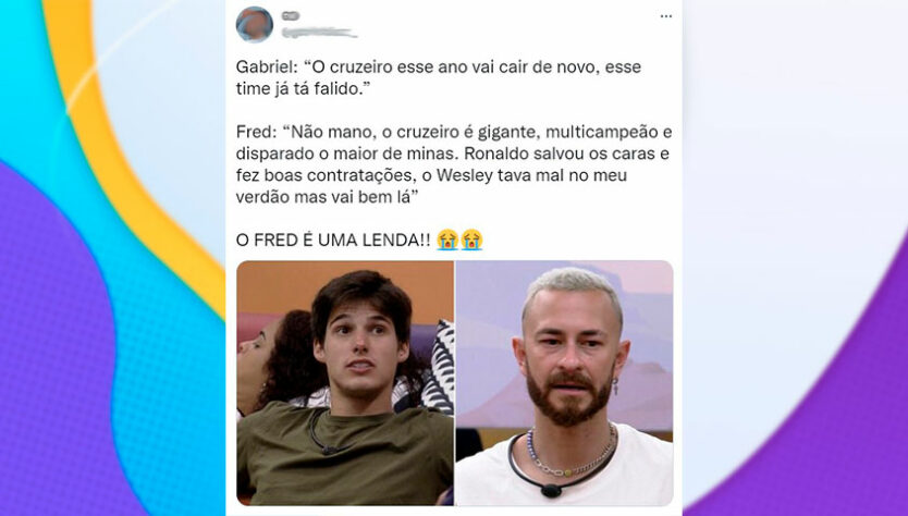 Virou meme no BBB: Internautas criam conversas fakes entre Fred Desimpedidos e Gabriel.