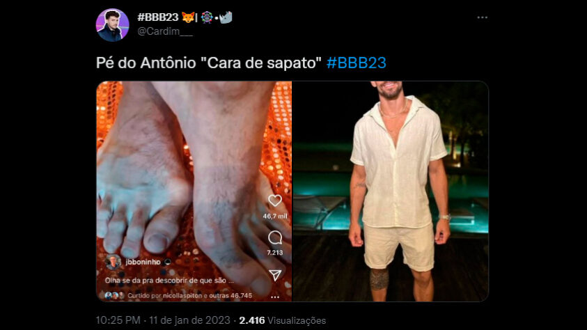A especulação sobre a participação do lutador no reality show da Globo ganhou força após Boninho, quem administra o BBB, mostrar os pés dos participantes.