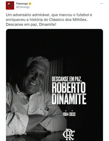 O Flamengo postou sua nota de pesar e comentou que o lendário atacante engrandeceu o Clássico dos Milhões. Na continuação da nota, chamou o Vasco de co-irmão.