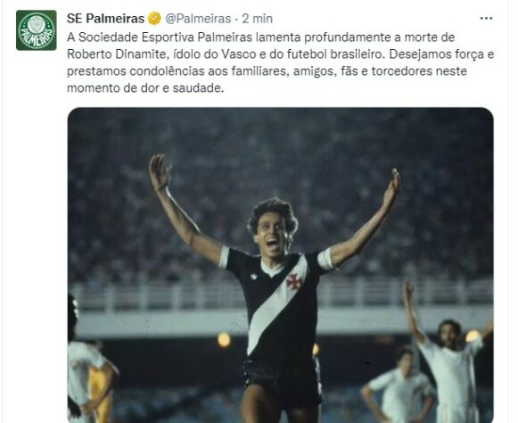 O Palmeiras foi mais um que enfatizou o atacante como ídolo do futebol brasileiro. Além disso, desejou forças para os fãs, amigos e familiares do jogador.
