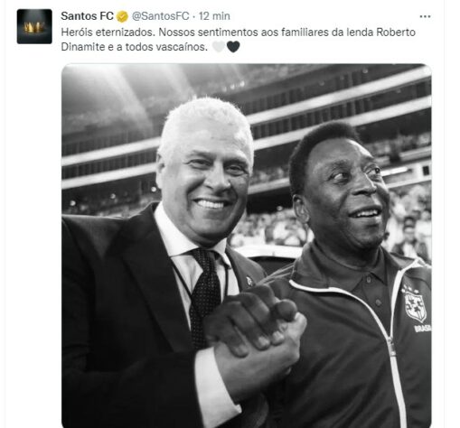 O Santos, que passou pelo recente falecimento do seu maior ídolo, destacou com um foto de Roberto Dinamite e Pelé: "heróis eternizados".
