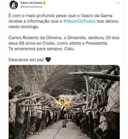 O Vasco prontamente publicou uma arte do jogador com asas de anjo. Na foto de perfil, trocou o escudo do clube pelo rosto do atacante.