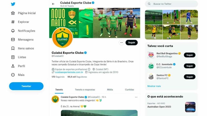 20º: Cuiabá - 66.612 seguidores. Clube de menor expressão entre os 20 que estão na elite do futebol brasileiro, o Dourado é o único que tem um numero inferior a 100 mil seguidores no Twitter. Dessa forma, aparece no fim da lista.