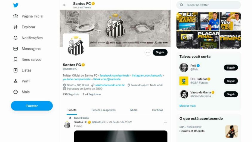 5º: Santos - 3.097.951 seguidores. Dentre os quatro grandes clubes de São Paulo, o Peixe é o que aparece com o menor número de fãs no Twitter. 