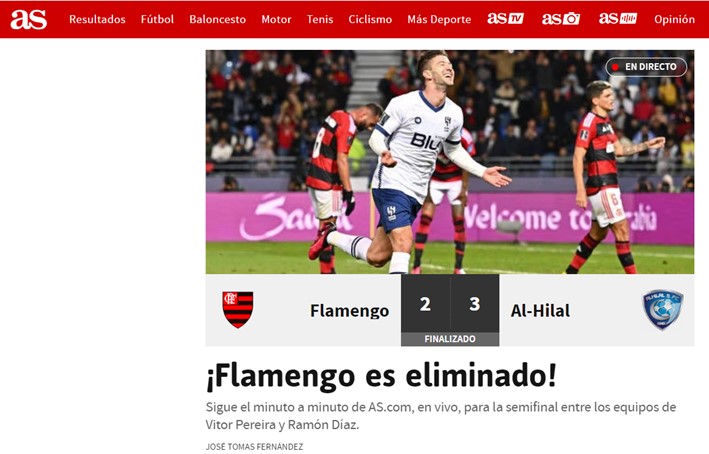Em sua capa, o espanhol "Marca" foi direto e estampou a eliminação do Flamengo com destaque.