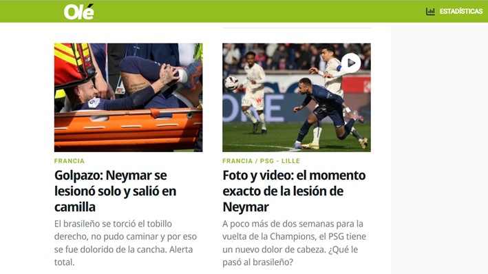 O argentino "Olé" fez questão de repassar que o Neymar se lesionou sozinho.