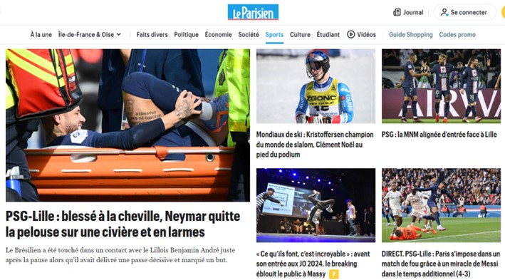 "Lesionado no tornozelo, Neymar sai do gramado de maca e aos prantos", foi dessa forma que o francês Parisien reportou o acontecimento.