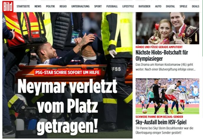 O "Bild", da Alemanha, foi outro veículo que foi mais direto e reportou a lesão de Neymar. Contudo, deu ênfase para o acontecimento em sua capa.