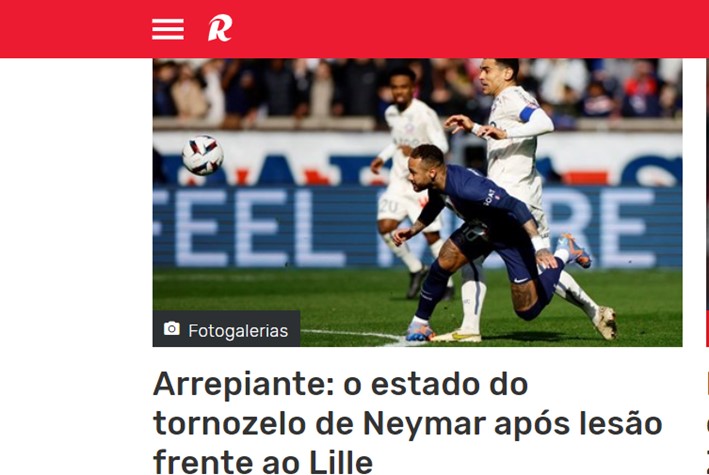 O "Record", de Portugal, chamou a lesão de "arrepiante" e propagou imagens do craque na maca.