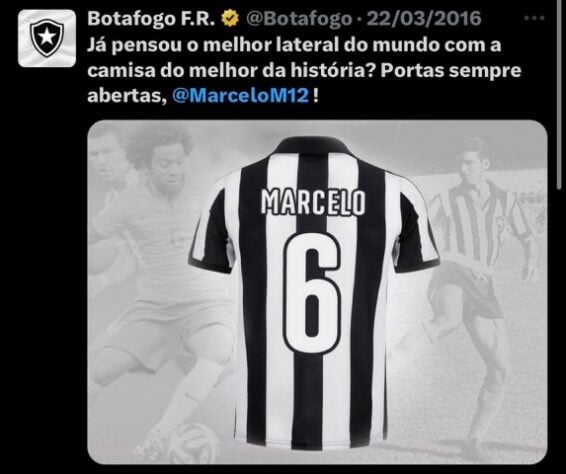 Muitos botafoguenses se iludiram com a narrativa que Marcelo era torcedor do Botafogo na infância, e sonharam com a contratação do lateral. Um tweet do perfil oficial em 2016 foi resgatado pelos rivais.