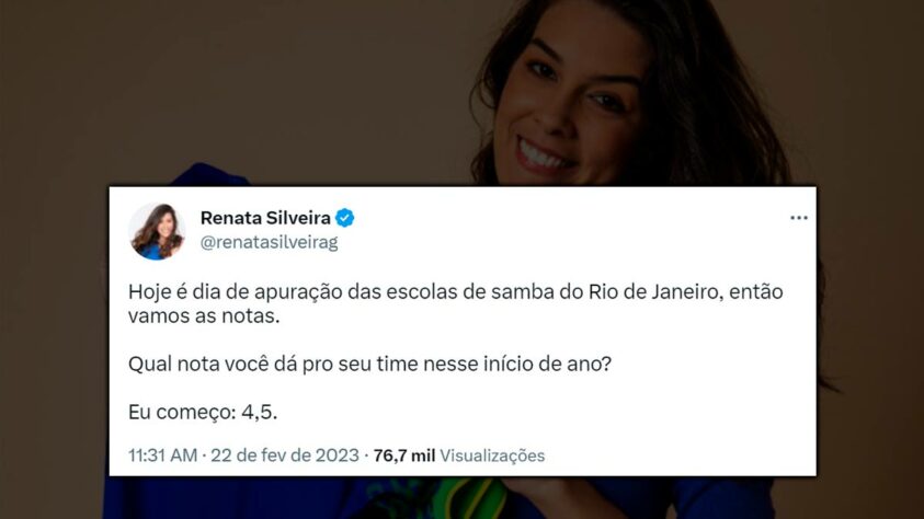 Em alusão à apuração do Carnaval, Renata Silveira perguntou "Qual a nota você dá para o seu time nesse início de ano?". Ela fez questão de responder que o time dela (até então um mistério) merecia uma nota 4,5.