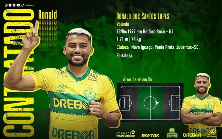 FECHADO - O volante Ronald, que pertence ao Fortaleza, foi emprestado para o Cuiabá. O jogador fica no clube até o final do ano.
