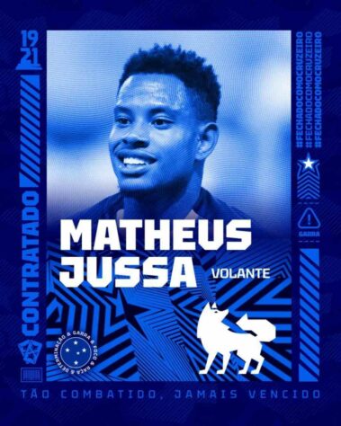 FECHADO - O Cruzeiro anunciou a contratação do 15º reforço para a temporada 2023. Trata-se do volante Matheus Jussa, de 26 anos, que estava no Fortaleza e assina contrato por empréstimo com a Raposa, conforme apurado pela equipe Valinor Conteúdo/LANCE!.