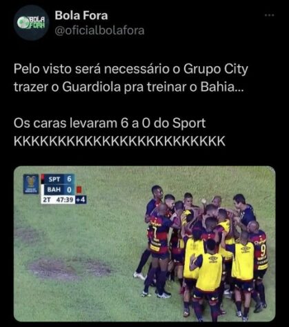 Bahia sofre com memes após goleada por 6 a 0 para o Sport pela Copa do Nordeste