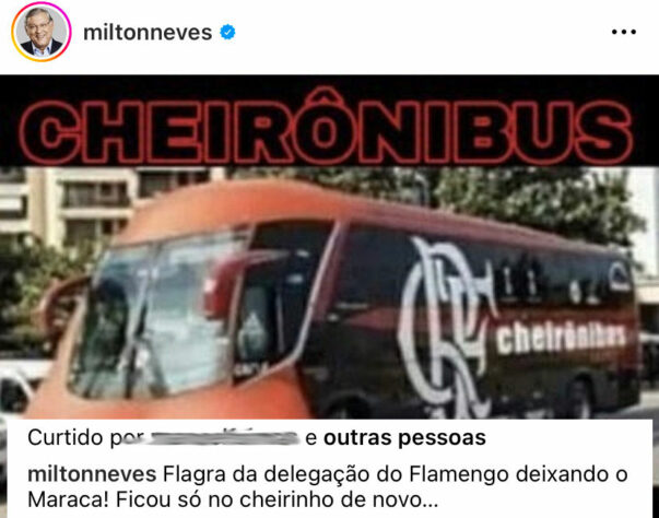 Milton Neves posta meme mostrando o veículo do Flamengo: o "cheirônibus".