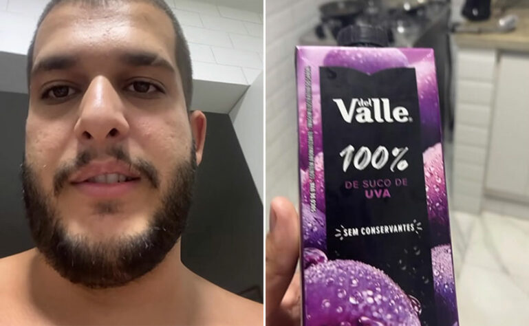 Pedro Certezas, influenciador botafoguense, fez um vídeo "reclamando" da sede que sentia de madrugada. A solução? Suco de uva Del Valle.