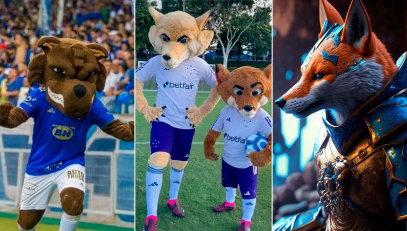 Clube mineiro anunciou reformulação e apresentou o novo Raposão e a Raposinha (foto do meio), e mudanças repercutiram entre os torcedores nas redes sociais. As alterações nos mascotes têm sido recorrentes nos clubes, fato que tem mexido com o imaginário de designers e dado origem a novas versões dos responsáveis por representar os times. Até mesmo a inteligência artificial tem sido usada para criar novas imagens dos mascotes. Confira! (Por Humor Esportivo)