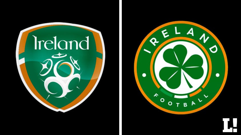 Escudo da Irlanda, atualizado em 2023. (Antigo à esquerda e novo à direita)