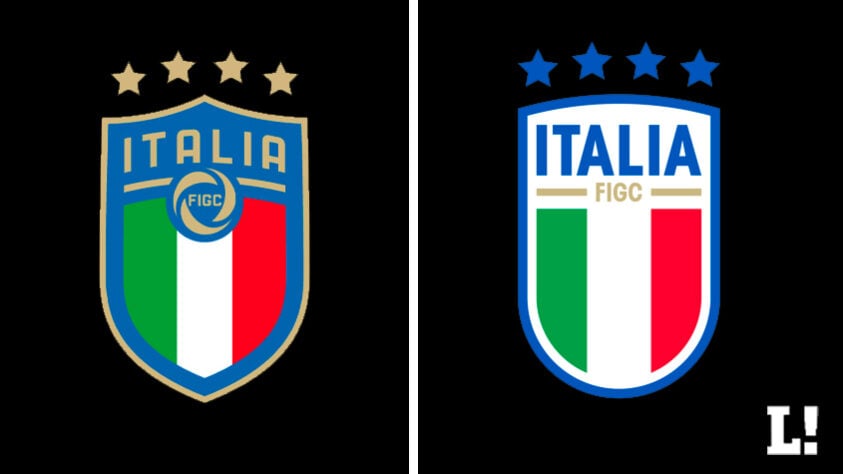 Escudo da Itália, atualizado em 2023. (Antigo, lançado em 2017, à esquerda e novo à direita)