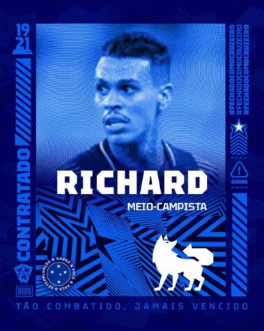 FECHADO - O Cruzeiro anunciou o volante Richard, de 29 anos. Ele chega por empréstimo do Ceará até o fim da temporada, com possibilidade de prorrogar o vínculo.