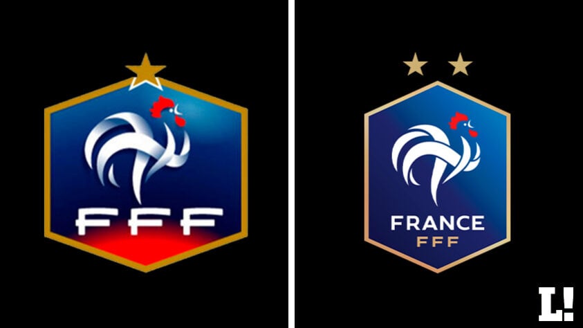 Escudo da França, atualizado em 2018. (Antigo à esquerda e novo à direita)