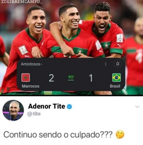 Sob o comando de Ramon Menezes, Brasil perde para o Marrocos por 2 a 1 e vira piada nas redes sociais.