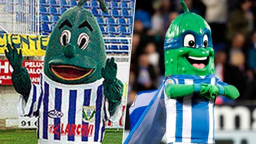 Leganés (Espanha) - Super Pepino: o time espanhol ficou 15 anos sem utilizar seu mascote, mas reviveu o 'Super Pepino' em 2018. A ausência seria pela fama de azarado do personagem. A cidade de Leganés ficou conhecida por ser a principal produtora de pepino para Madri durante o século XX, daí a escolha pelo vegetal como mascote do clube. 