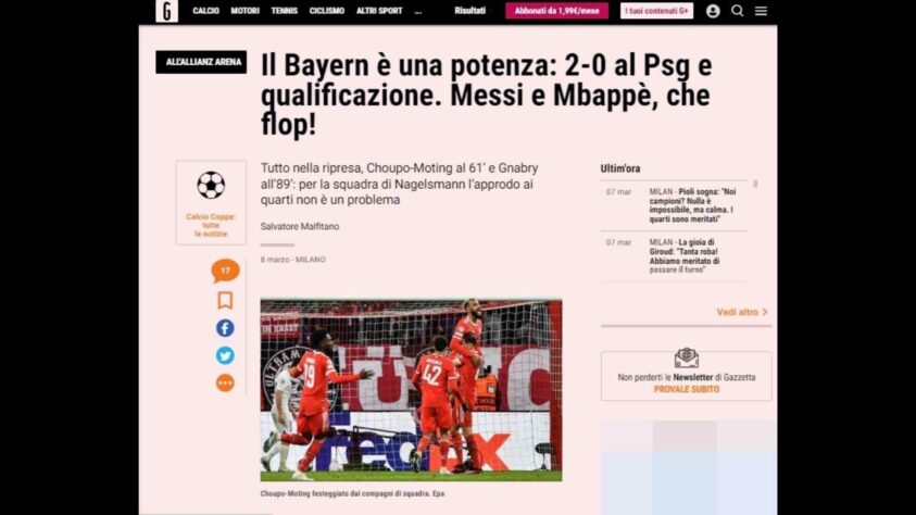 'Uma potencia': a 'Gazzetta dello Sport' rasgou elogios ao time alemão e ainda deixou uma alfinetada aos franceses: 'Que flop!'