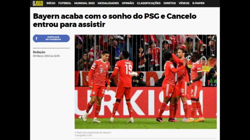 'O Jogo' destacou o fim do sonho da primeira conquista de Liga dos Campeões do time francês. 