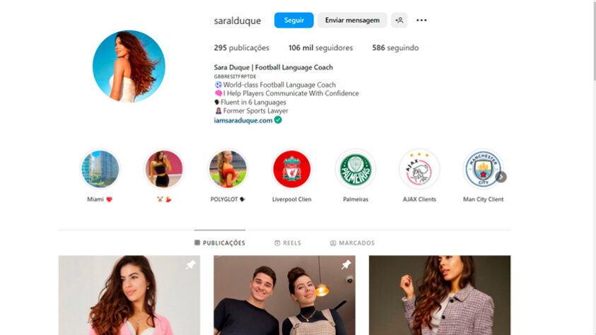 Em sua conta no Instagram, Sara Duque tem mais de 106 mil seguidores.