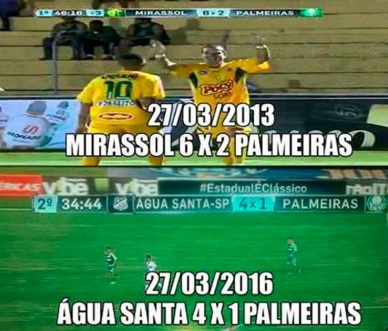 Em 2016, Palmeiras foi alvo de memes após sofrer goleada por 4 a 1 para o modesto Água Santa na fase de grupos do Paulistão.