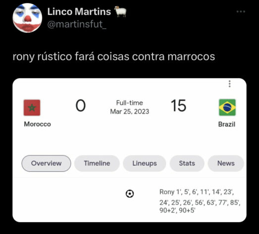 Torcedores fazem memes com lista divulgada por Ramon Menezes para o duelo entre Brasil e Marrocos