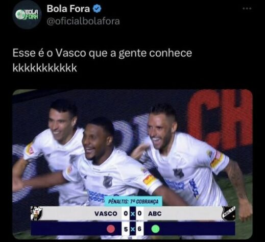 Vasco é eliminado da Copa do Brasil pelo ABC-RN, em São Januário, e rivais não perdoam nos memes