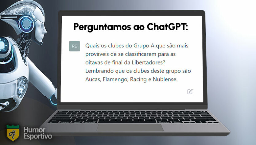 Vai começar a maior competição do continente e resolvemos fazer uma brincadeira unindo a expectativa pelos jogos com a moda de inteligência artificial. Questionamos ao ChatGPT quais seriam os dois classificados de cada um dos oito grupos da Libertadores. Você pode conferir as respostas nas imagens a seguir! (Por Humor Esportivo)