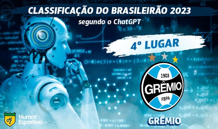 O Grêmio surpreendeu muitos torcedores ao ficar no G4 do Brasileirão, mas o ChatGPT já apontava um bom desempenho da equipe de Renato Gaúcho. Foi o 3º colocado!