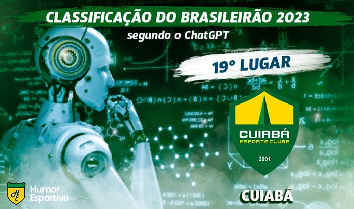 Já o segundo rebaixado, a Inteligência Artificial falou que seria o Cuiabá. Errou feio! A equipe de Mato Grosso terminou o Brasileirão na 12ª colocação.