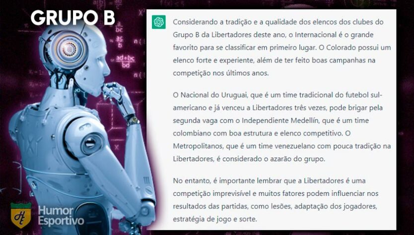 No Grupo B, o Internacional foi apontado como o favorito para ficar com o primeiro lugar. A segunda vaga seria disputada entre Nacional (URU) e Independiente Medellín. O Metropolitanos é considerado o azarão.