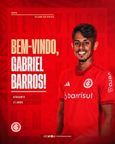 FECHADO - O meia-atacante Gabriel Barros foi anunciado pelo Internacional. Um dos destaques do Ituano, o atleta de 21 anos vinha atraindo o interesse de diversos clubes, mas assinou com o Colorado até o fim de 2027.