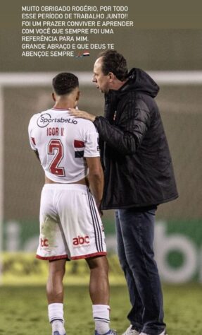 Igor Vinícius: "Muito obrigado, Rogério, por todo este período de trabalho juntos! Foi um prazer conviver e aprender com você, que sempre foi uma referência para mim. Grande abraço e que Deus te abençoe sempre."