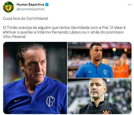 Rivais fazem memes com sugestões de nomes para assumirem o cargo de técnico do Corinthians.