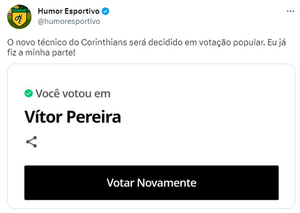 Rivais fazem memes com sugestões de nomes para assumirem o cargo de técnico do Corinthians.