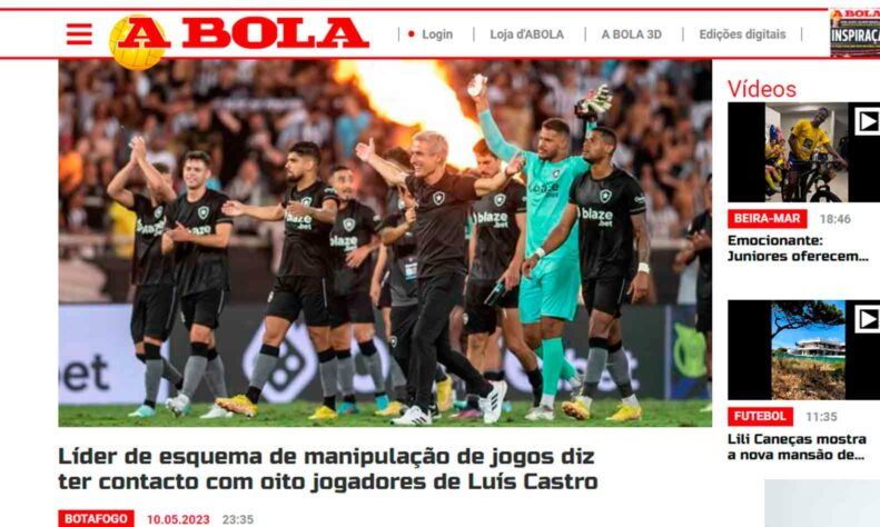 O mesmo veículo 'A Bola' também escreveu que "Líder de esquema de manipulação de jogos diz ter contato com oito jogadores de Luís Castro".